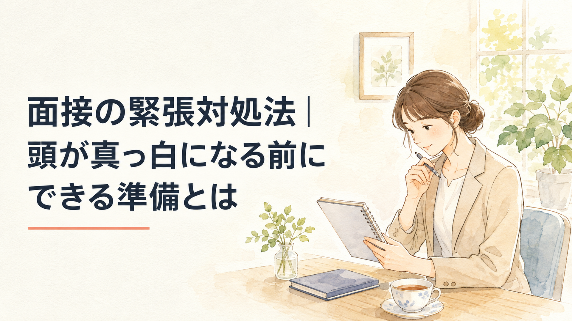 面接を前に緊張しながらもメモを確認し落ち着いて準備する求職者