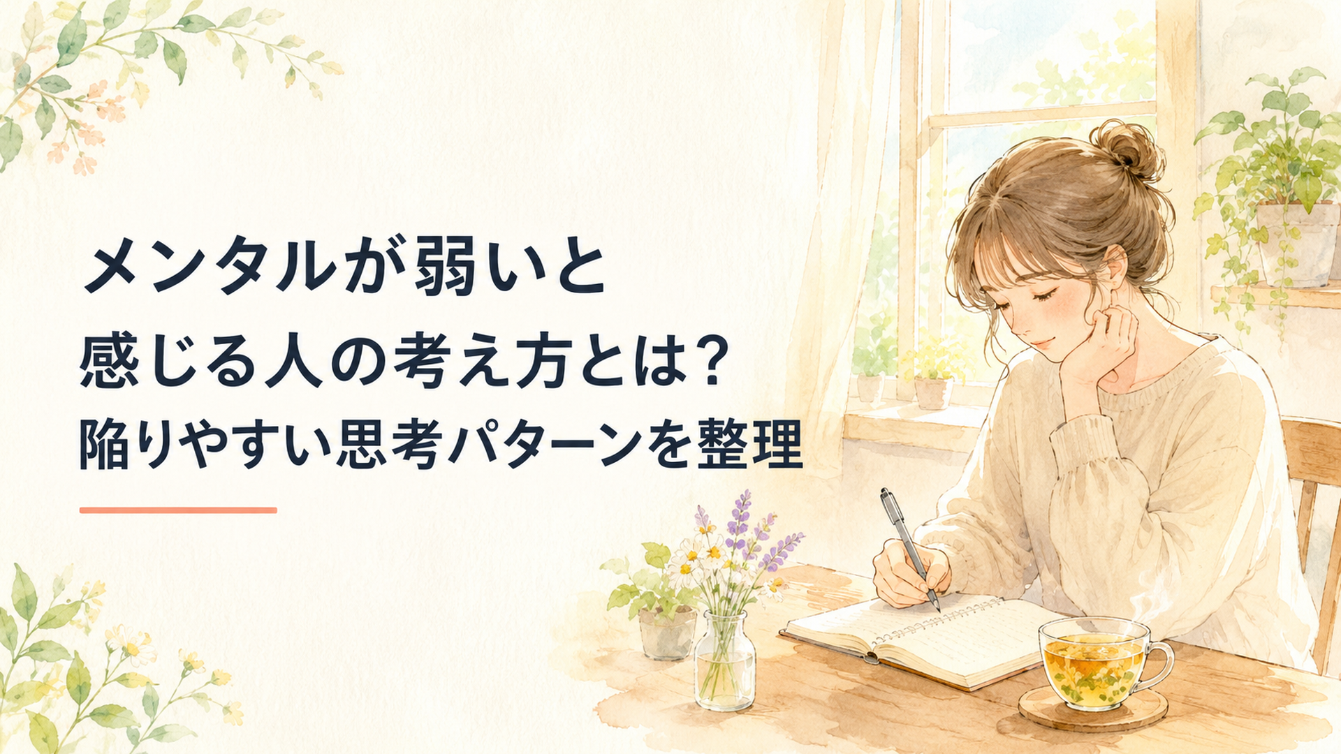 考え込みながらもノートに自分の気持ちを書き出し、少しずつ心を整理している女性